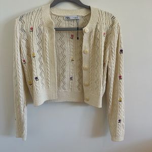 Zara Knit Cream Cropped Cardigan